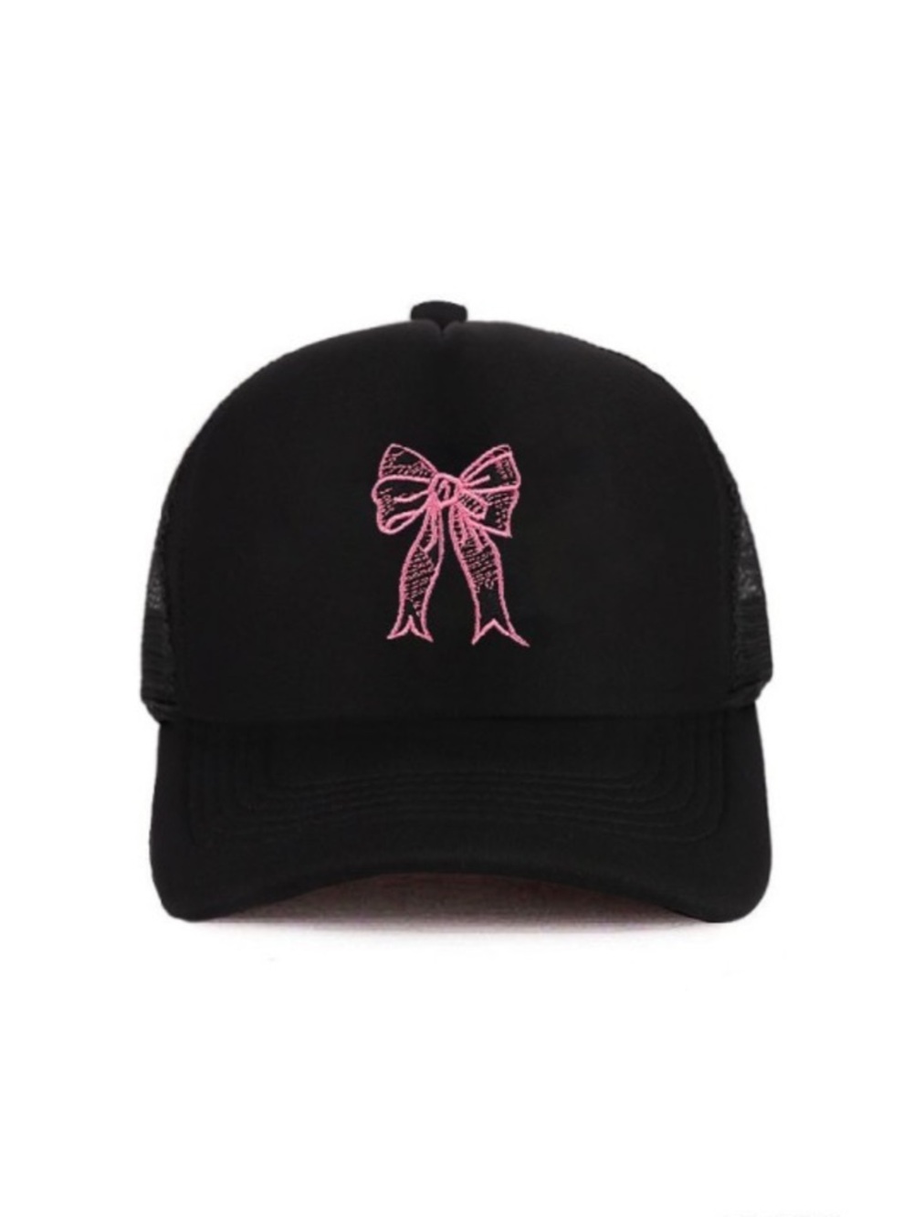 Black Trucker Hat with Pink Bow Embroidery